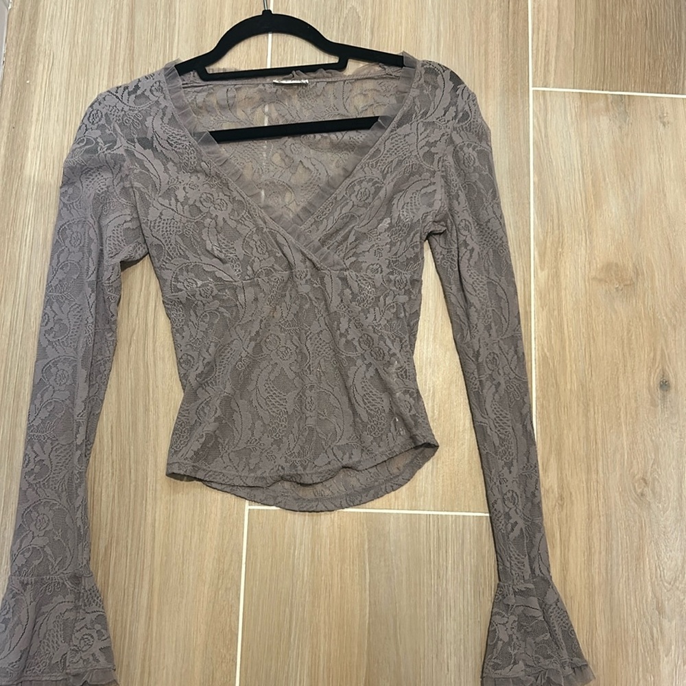 Purple Lace Deep V Long Sleeve Top